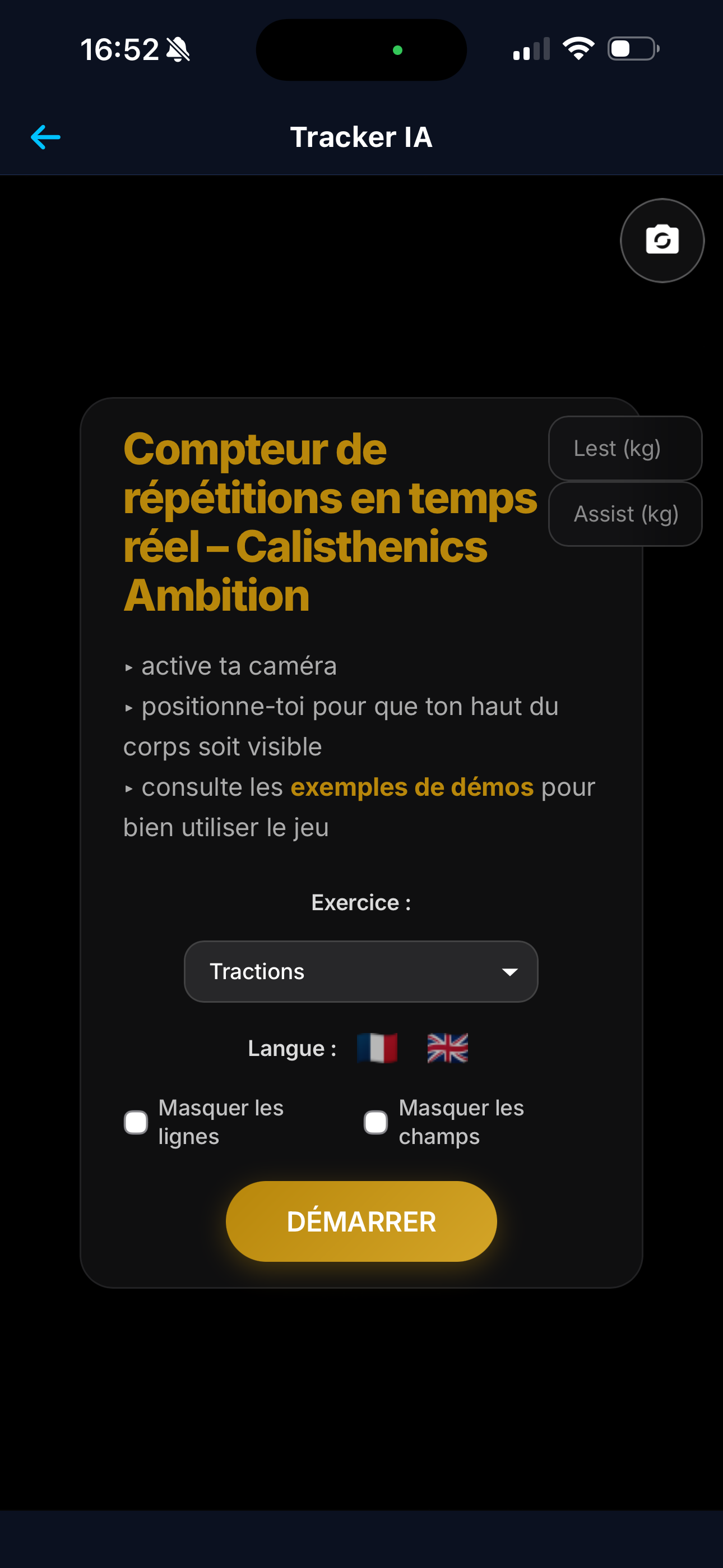 Live Counter — Sélection d'exercice